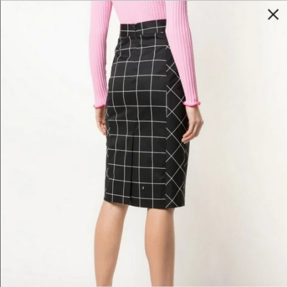 Milly Bias Pencil Skirt Grid Print Black & Pink Size 8 NWT - Picture 2 of 16